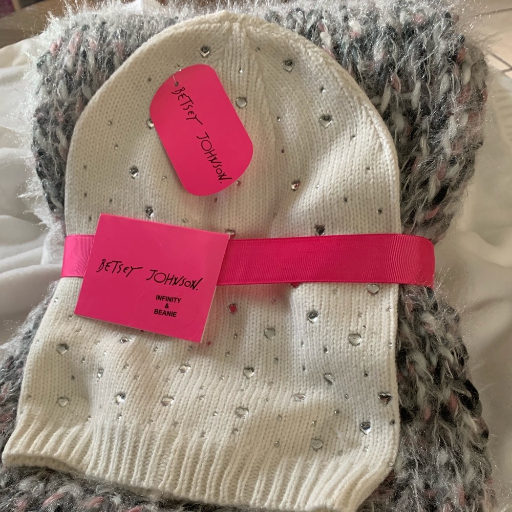 Betsey Johnson infinity scarf and beanie